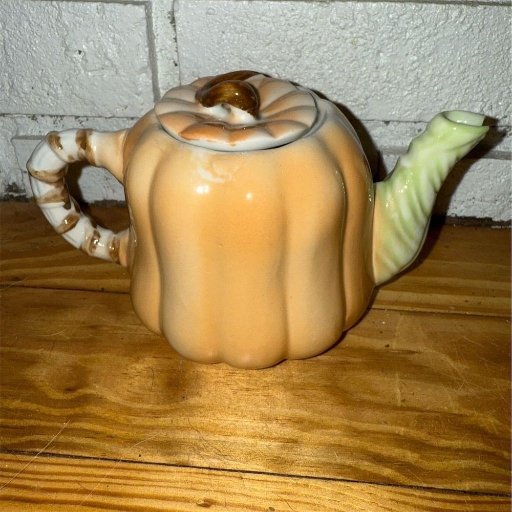 Vintage Pumpkin Ceramic Teapot Decorative Orange 5" MCM